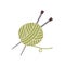 Ball of yarn, thread and knitting needles isolated on white background. Hobby or handicraft, woolen textile making