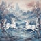 BALLAD UNICORN HORSES FLORAL GRADEN CHINOISERIE STYLE WALL ART