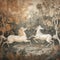 BALLAD UNICORN HORSES FLORAL GRADEN CHINOISERIE STYLE WALL ART