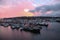 Ballard Bridge sunset over Fishermans Terminal. Seattle, Washington