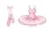 Ballerina accessories set. Pink pointes and tutu ballet dress hand drawn vector illustration