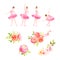 Ballerina dance poses and fresh spring flower bouquets vector design