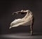 Ballerina Dancing with Silk Fabric, Modern Ballet Dancer in Fluttering Waving Cloth, Pointe Shoes, Gray Background