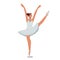 Ballerina Dressed in Professional Outfit, Shoes or White Weightless Skirt Demonstrate Dancing Skill. Young Ballet Dancer