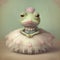 Ballerina frog crowned with pretty pink tutu posing for photo - Generated Artificial Intelligence- AI