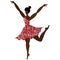 Ballerina. Girl in a coral dress with sequins. African American lady dancing. Vector illustration. Graceful performer. Isolated.