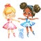 Ballerina Girl Friend Couple Character Training. Cute African American Child wear Blue Tutu Dress and Pointe Pose in