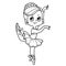 Ballerina girl in lush tutu dance on one leg outlined for coloring isolated on a white background