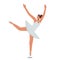Ballerina Jumping in White Silk Dress and Pointe Shoes, Ballet Dancer Perform in Theater, Girl Practicing Classic Dance