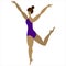 Ballerina in a lilac leotard. Latino American girl dancing. Vector illustration. Isolated white background. Flat style.