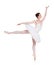 Ballerina making ballet arabesque at white background
