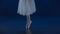 Ballerina`s legs in pointe shoes performing ballet. Closeup slow motion.