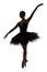 Ballerina silhouette making ballet position arabesque against white background