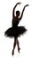 Ballerina silhouette making ballet position arabesque against white background