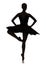 Ballerina silhouette making ballet position pirouette against white background, isolated