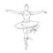 A ballerina in the style of linear art stands in a pose on one leg.