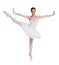 Ballerina in tutu skirt isolated at white