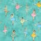 Ballerinas dancing girls cartoon seamless pattern