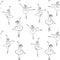 Ballerinas dancing girls line art coloring page seamless pattern