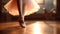 Ballerinas feet dancing in pointe shoes closeup. Generative AI.