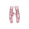 Ballerinas feet in pink ballet pointe shoes, sketch vector illustration isolated.