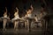 Ballerinas in white tutus show dance movement. The girls are doing ballet. Ballet dance class on stage.