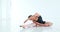 Ballet, dancer and dance stretch of a ballerina woman from India ready for dancing in a studio. Stretching happy person