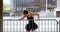 Ballet dancer dancing by railing 4k