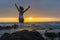 Ballet Dancer Leap Pose Beach Ocean Silhouetted