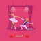 Ballet dancers dance on a stage. Ballerina and male dancer vector illustration in flat style design