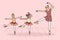 Ballet teacher and little girls dance together