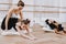 Ballet Training of Girls on Floor with Teacher.