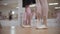 Ballet training - group of little girls stands on the pointe shoes