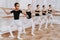 Ballet Training of Group of Young Girls Indoors.