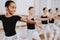 Ballet Training of Group of Young Girls Indoors.