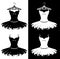 Ballet tutu costume on a hanger black and white vector outline set