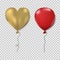 Ballons set. Red oval and gold heart form. Realistic decorations for party, birthday, Valentine`s day and outher celebrations.