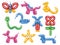 Balloon animals. Cartoon helium rubber dog butterfly horse monkey snake, cute bubble decoration for child birthday party