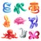 Balloon animals inflatable shapes set realistic vector illustrations isolated.