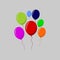 Balloon in cartoon style. Bunch of balloons for birthday and party. Flying ballon with rope.