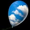 A balloon with a clear sky and white clouds inside. Concept: Cleanliness, environment, Ecology, air pollution. Isolated on black