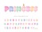 Balloon cute font for kids. Cartoon pastel colored ABC letters and numbers. Bold creative alphabet for birthday and holidays