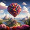 Balloon dreamscape, fantasy plane soars with a vivid array of colorful balloons