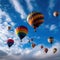 balloon festival .colorful balloons against a blue sky with clouds