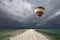 The balloon flying in a thunderstorm