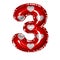 balloon foil red valentine heart love number three