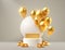 balloon golden podium present, celebrate happy birthday, gold platform banner. Vector