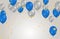 balloon gray and blue background. Flying colorful balloons birthday party decoration. Anniversary celebration card, fun carnival h