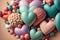 Balloon hearts in pastel colors background for Valentine`s day. Illustration celebrating the love day. AI generated