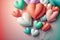 Balloon hearts in pastel colors background for Valentine`s day. Illustration celebrating the love day. AI generated